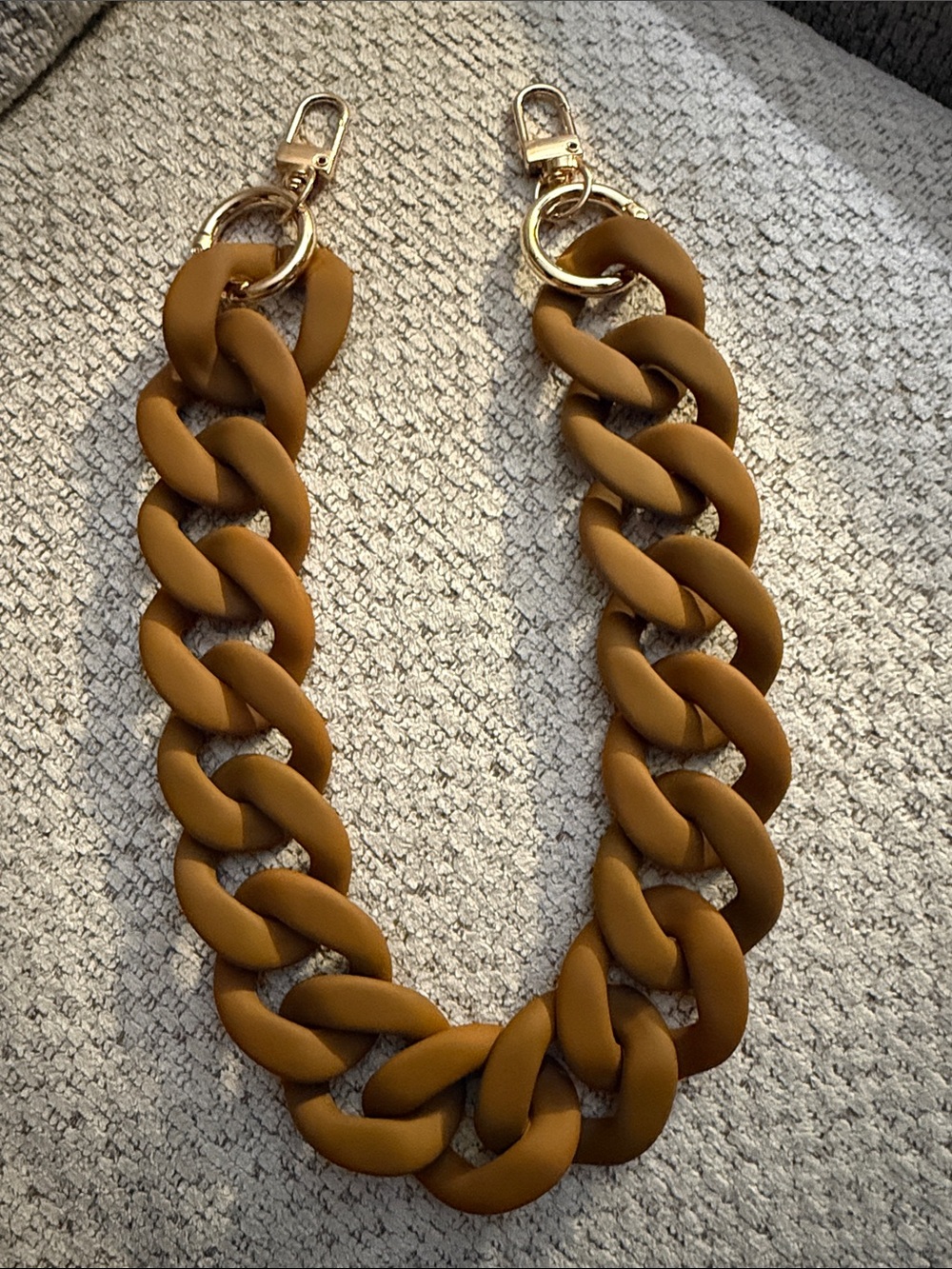 Matte Mustard Brown Link Chain Strap with Gold Hardware
